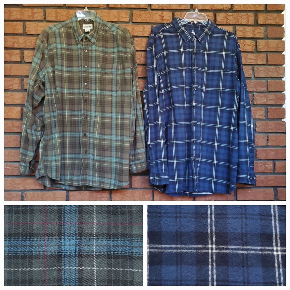 LL Bean Flannel Shirt Lot of 2 Mens XL Tall XLT Plaid 100% Cotton Outdoor